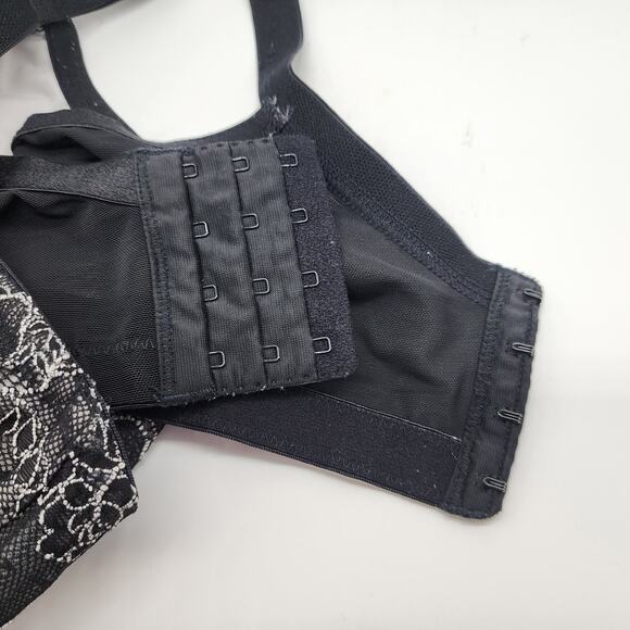 Cacique Black Lace Embroidered Balconette Bra Underwire Bow Size 46D - Picture 6 of 8